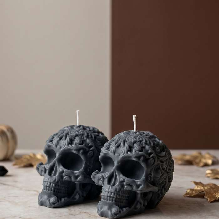 Floral Skull Sculpture Candle