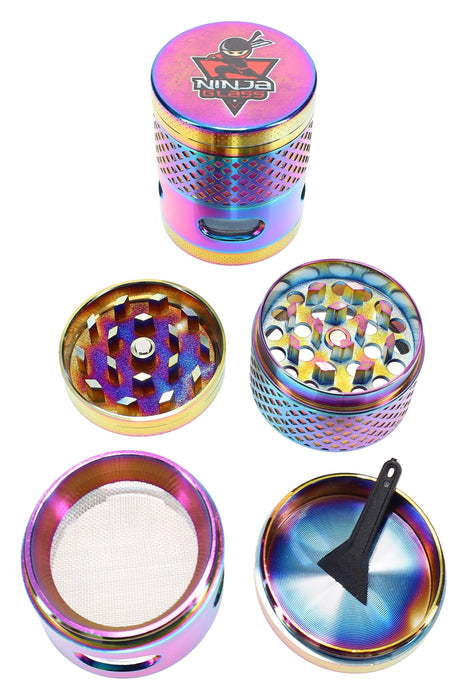 Ninja Glass Rainbow 4-Part Metal Herb Grinder – Windowed – 1½″