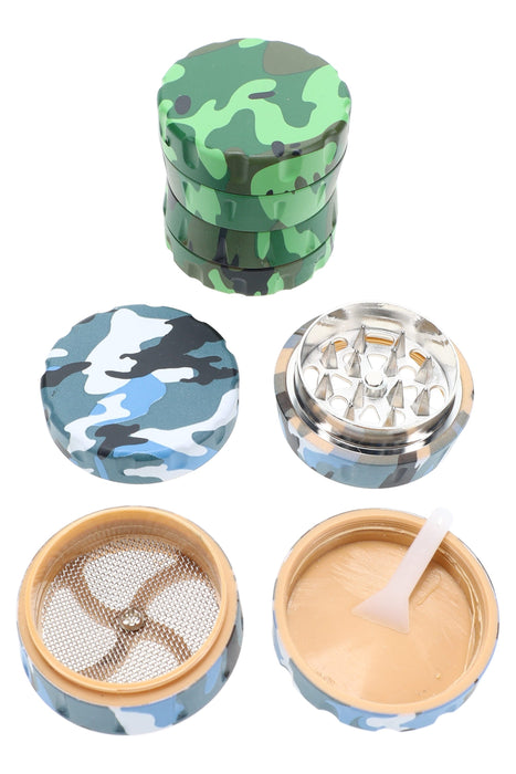 Camo 4-Part Plastic & Metal Herb Grinder “Camo Scout” – 1¾″ – Assorted Colors