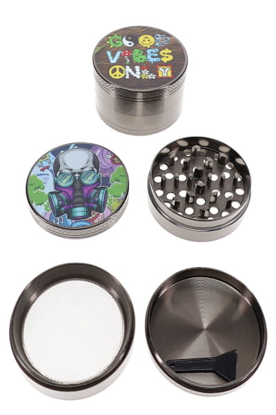 Decal 4-Part Metal Herb Grinder “Lid Trip” – 2″, 2½″ – Assorted