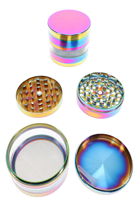 4-Part Rainbow Metal Herb Grinder “Prism Vault” – 2½″
