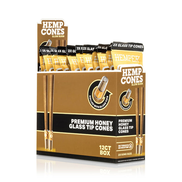 Pre-Rolled 2PK King Size Glass Tipped Hemp Cones| 12ct Display