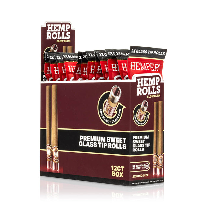 Pre-Rolled 2PK King Size Glass Tipped Hemp Rolls | 12ct Display