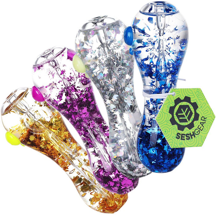 4CT BUNDLE - SeshGear Glycerin Sparkle Spoon Pipe - 5" / Blue, Clear, Orange, Purple