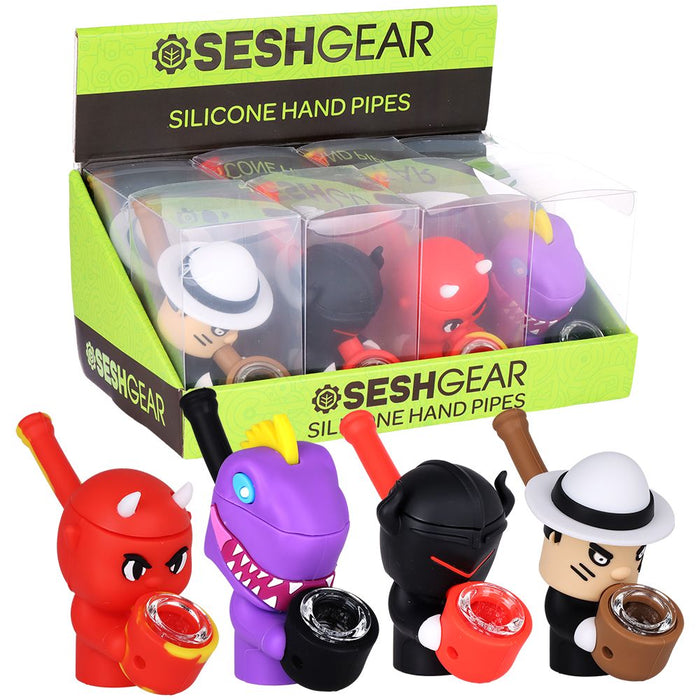 8CT DISPLAY - SeshGear Silicone Squad Secret Stash Hand Pipes - 4" / Assorted Designs