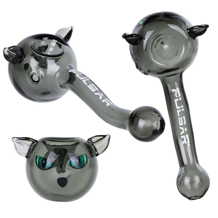 3CT BUNDLE - Pulsar Black Cat Glass Hand Pipe - 5"
