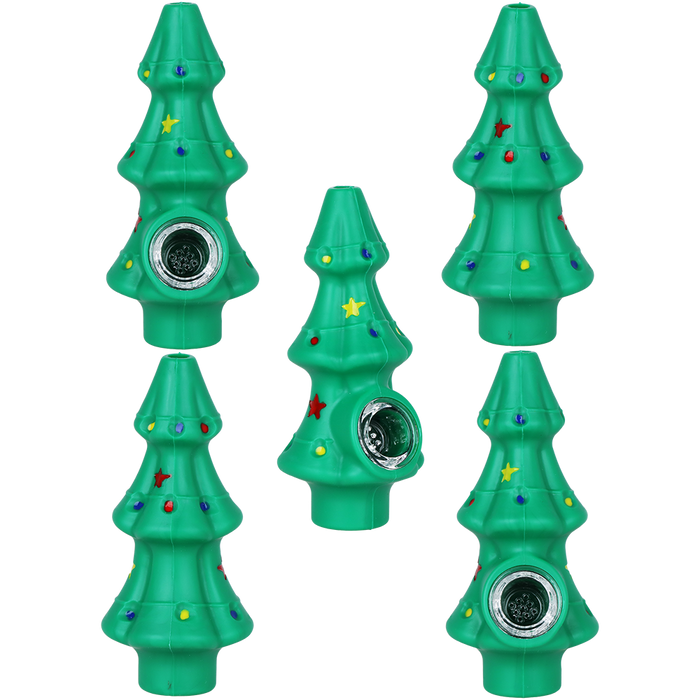 5CT BUNDLE - Christmas Tree Silicone Hand Pipe - 4.9"