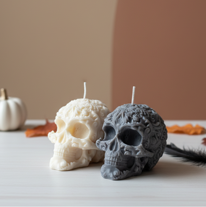 Floral Skull Sculpture Candle