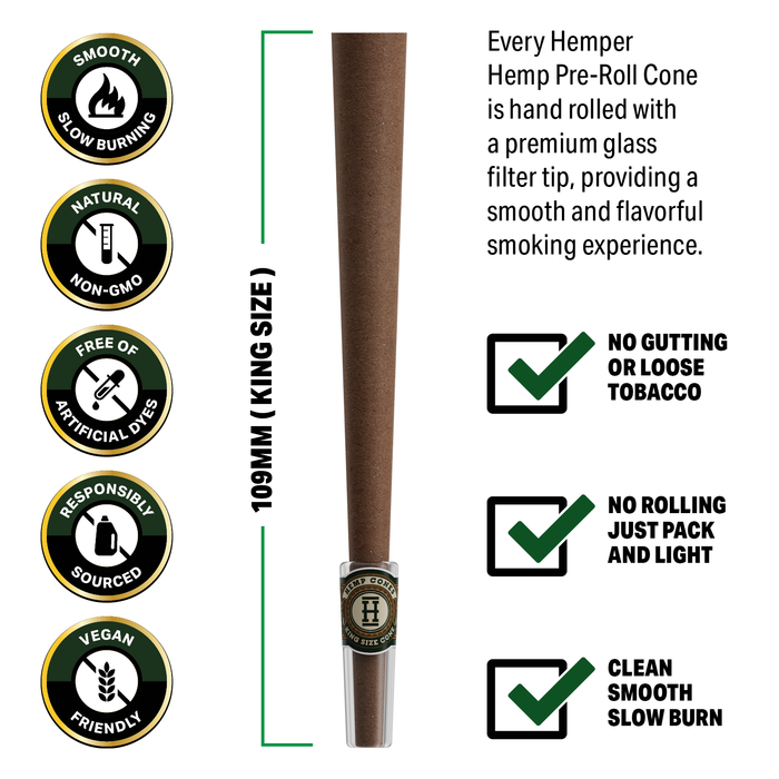 Pre-Rolled 2PK King Size Glass Tipped Hemp Cones| 12ct Display