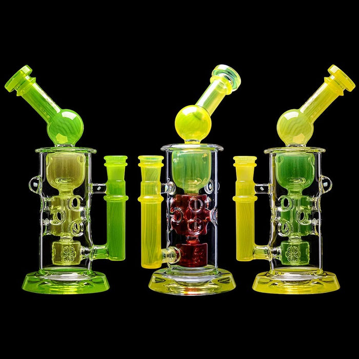 Calibear Kickback Straight Fab Torus Dab Rig | 8.5" Opal-Encased Glass Rig with Seed of Life Perc