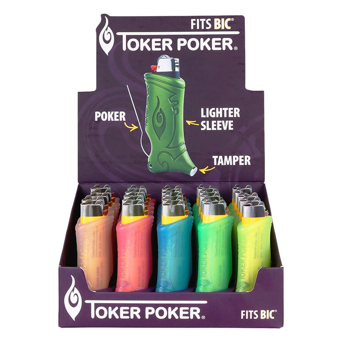 25CT DISPLAY - Toker Poker Lighter Sleeve - Glow In The Dark / Assorted Colors