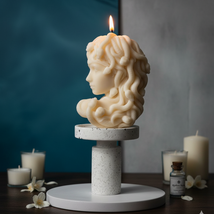 Large Medusa Soy Candle – Greek Mythology Sculpture