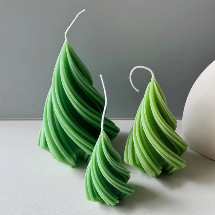 Swirling Christmas Tree Candles | Sculptural Soy Wax Holiday Decor