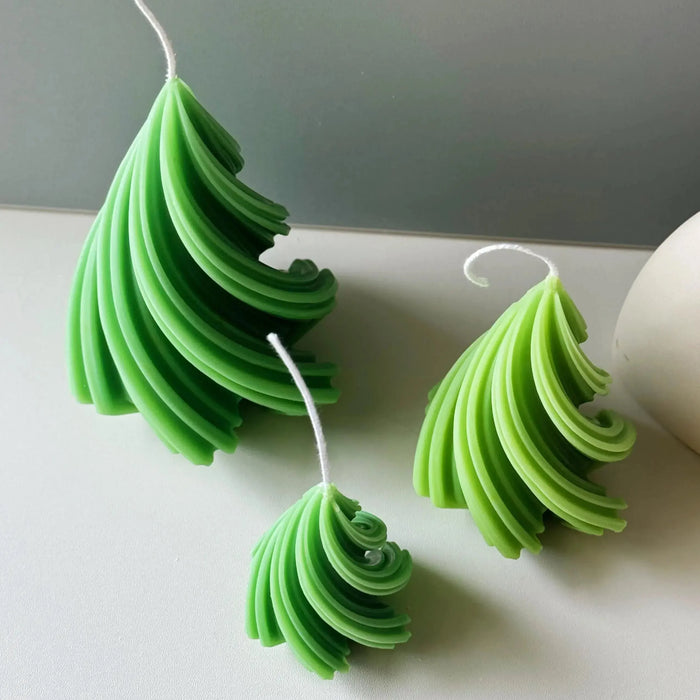 Swirling Christmas Tree Candles | Sculptural Soy Wax Holiday Decor