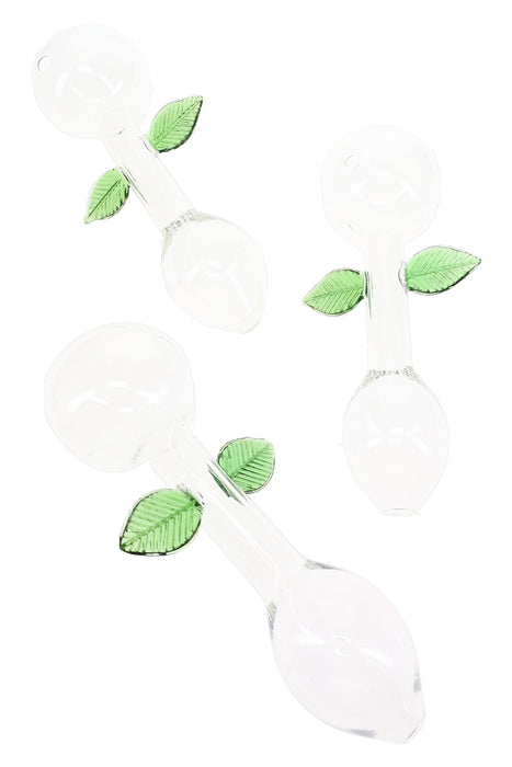 Clear Glass Leaf Oil Burner Pipe “Botanical Bulb” – 7″