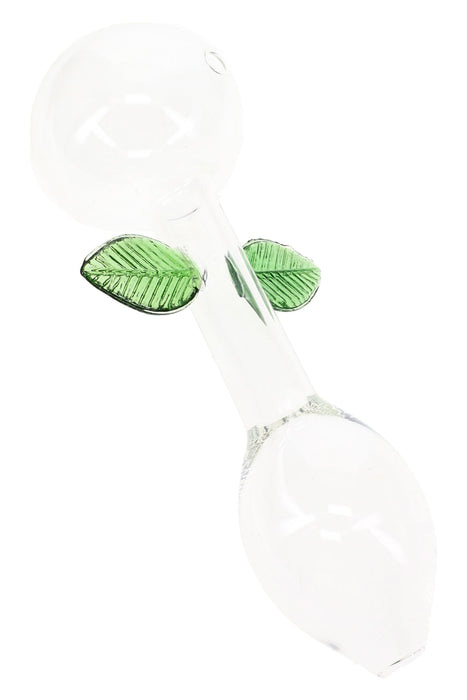 Clear Glass Leaf Oil Burner Pipe “Botanical Bulb” – 7″