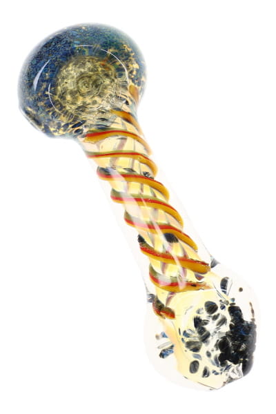 Silver Fumed Rasta Frit Glass Spoon Pipe “Rasta Ribbon” – 4½″ – Assorted Colors