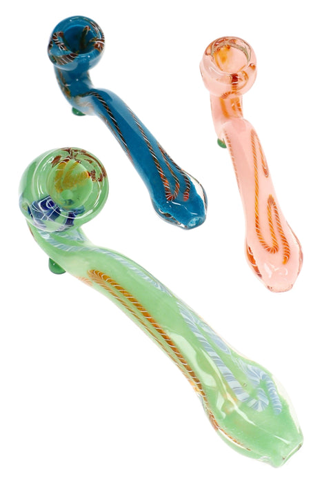 Striped Frit Sherlock Glass Pipe “Frit Wizard” – 6½″ – Assorted Colors