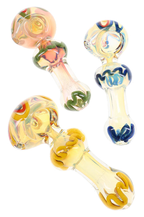 Thick Color-Changing Striped Glass Spoon Pipe “Squiggle Pop” – 5″ – Assorted