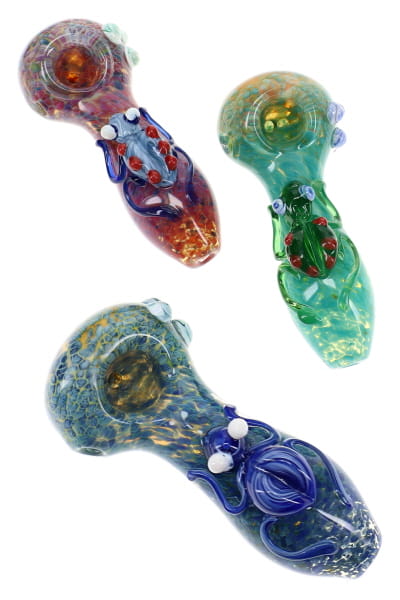 Silver Fumed Frit Glass Critter Spoon Pipe “Tiny Beast” – 4½″ – Assorted Colors