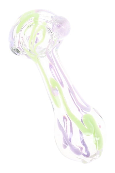 Clear Neon Squiggle Glass Spoon Pipe “Candy Scribble” – 4″ – Assorted Colors
