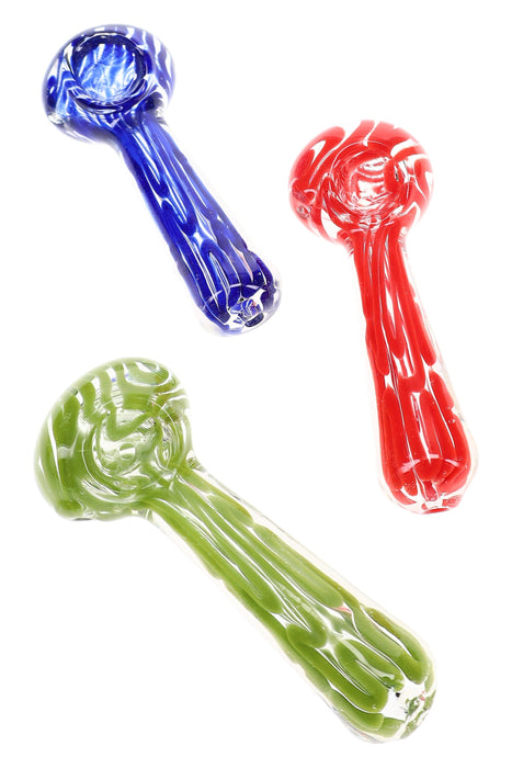 Thick Clear Striped Spoon Pipe “Marble Stripe” – 5″ – Assorted Colors