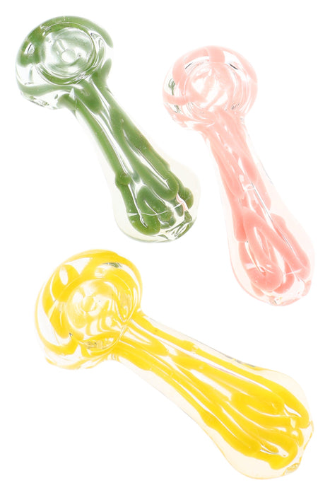 Clear Squiggle Stripe Spoon Pipe “Candy Drip” – 3½″ – Assorted Colors