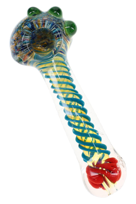 Silver Fumed Frit Swirl Striped Glass Spoon Pipe “Orbit Stripe” – 5″ – Assorted