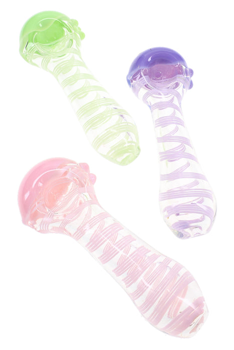 Neon Swirl Clear Glass Spoon Pipe “Glow Ribbon” – 4.5″ – Assorted Colors