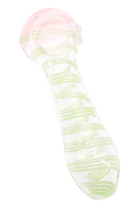 Neon Swirl Clear Glass Spoon Pipe “Glow Ribbon” – 4.5″ – Assorted Colors