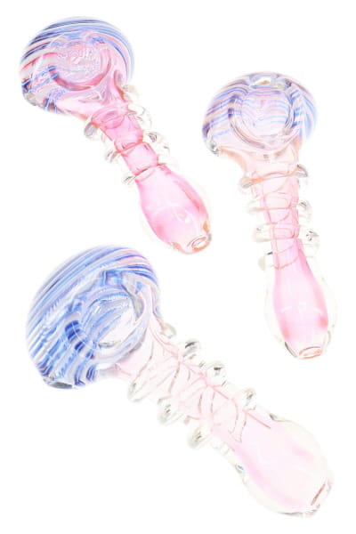 Gold Fumed Striped Coil Glass Spoon Pipe “Spring Fling” – 5″ – Assorted Colors