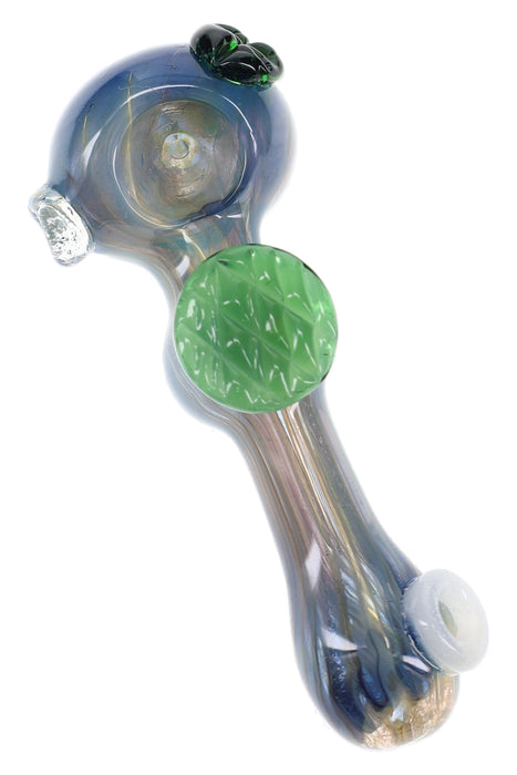 Silver Fumed Glass Spoon Pipe “Leaf Charm” – 5″ – Assorted