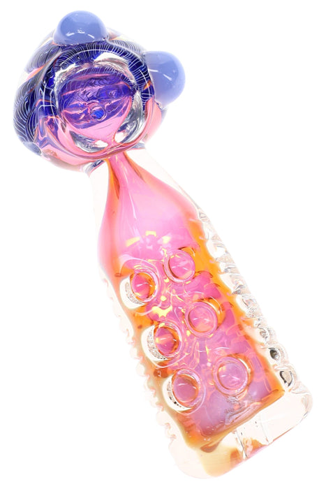 Gold Fumed Striped Glass Hand Pipe “Bubble Column” – 4½″ – Assorted Colors