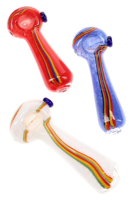 Colorful Frit Striped Glass Spoon Pipe “Rasta Racer” – 4½″ – Assorted