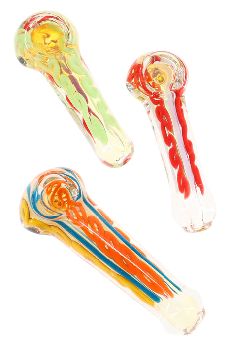 Color Changing Squiggle Striped Glass Hand Pipe “Squiggle Spark” – 4″