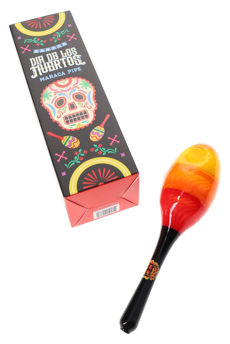 Hemper Dia De Los Muertos Maraca Glass Hand Pipe – 6″