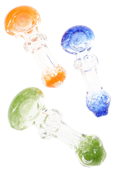 Frit Indented Clear Glass Hand Pipe “Bubble Grip” – 3½″ – Assorted Colors