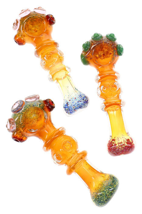 Gold Fumed Frit Ring Spoon Pipe “Solar Scepter” – 5″ – Assorted Colors