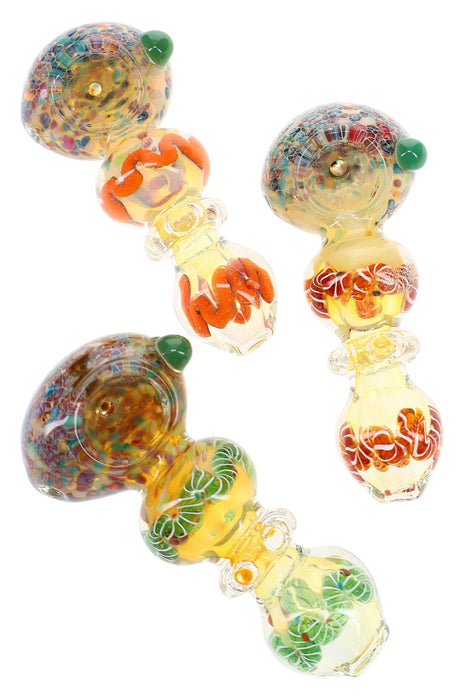 Silver Fumed Frit Ring Spoon Pipe “Moon Halo” – 4″ – Assorted Colors