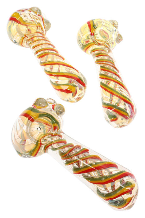 Rasta Swirl Glass Spoon Pipe “Stripe Hype” – 5″ – Assorted Colors