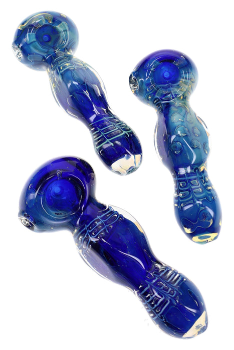 Silver-Fumed Blue Bubble Glass Spoon Pipe “Deep Orbit” – 4½″