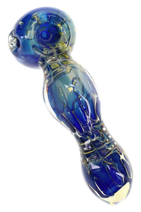 Silver-Fumed Blue Bubble Glass Spoon Pipe “Deep Orbit” – 4½″