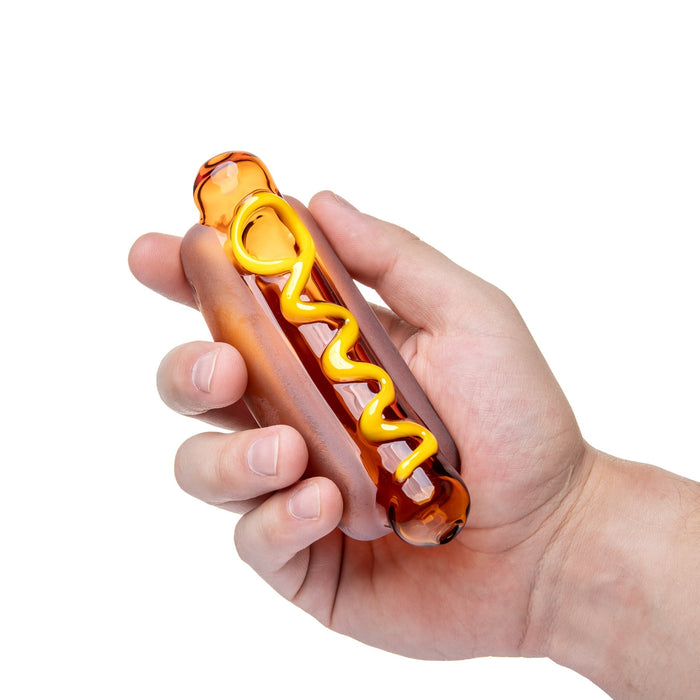 BigFun! “Glizzy” Hot Dog Borosilicate Glass Hand Pipe – 5.1″