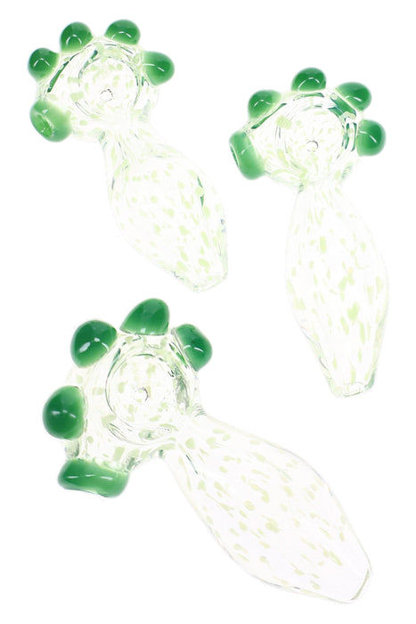 Clear Green Dotted Glass Spoon Hand Pipe “Clover Pop” – 4″
