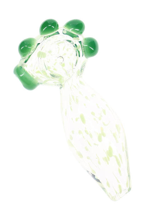 Clear Green Dotted Glass Spoon Hand Pipe “Clover Pop” – 4″