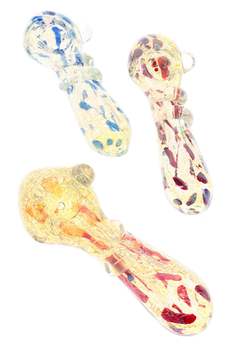 Silver-Fumed Dotted Glass Spoon Pipe “Firefly Wrap” – 5″ – Assorted Colors
