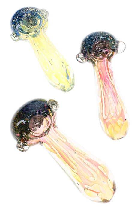 Gold-Fumed Bubble Frit Glass Spoon Pipe “Solar Drop” – 4½″ – Assorted Colors