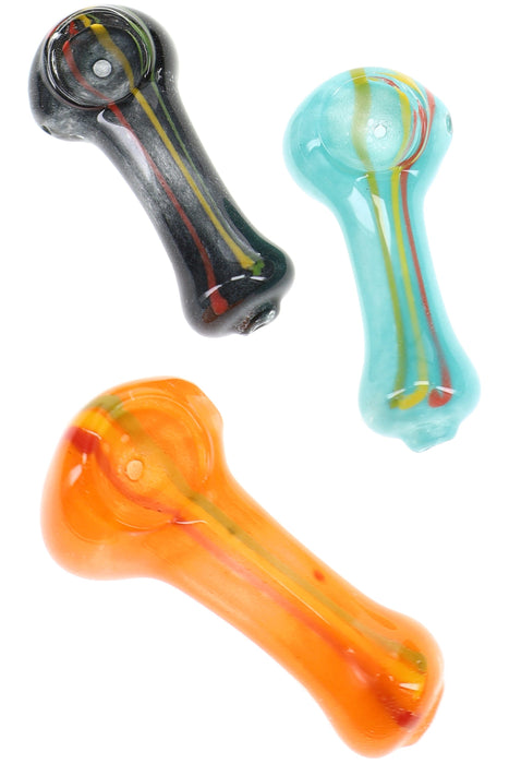 Rasta Stripe Frit Glass Spoon Hand Pipe “Mini Signal” – 2½″ – Assorted Colors