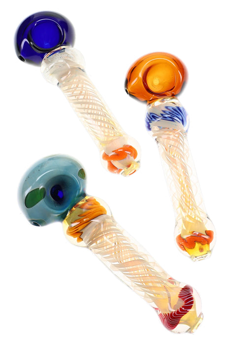 Silver Fumed Spiral Glass Spoon Pipe “Swirl Pop” – 5″ – Assorted