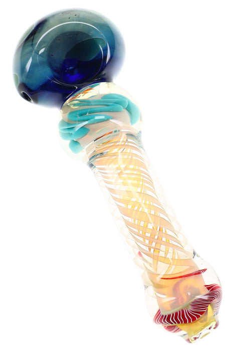 Silver Fumed Spiral Glass Spoon Pipe “Swirl Pop” – 5″ – Assorted